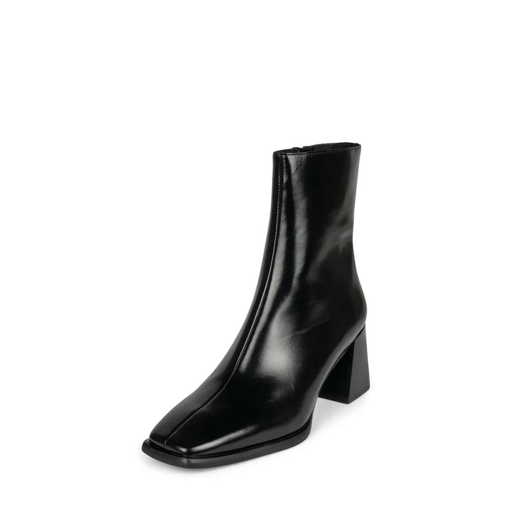 Jeffrey Campbell Square Toe Ankle Boots Womens Sz 5 Black Block Heel Zip Leather